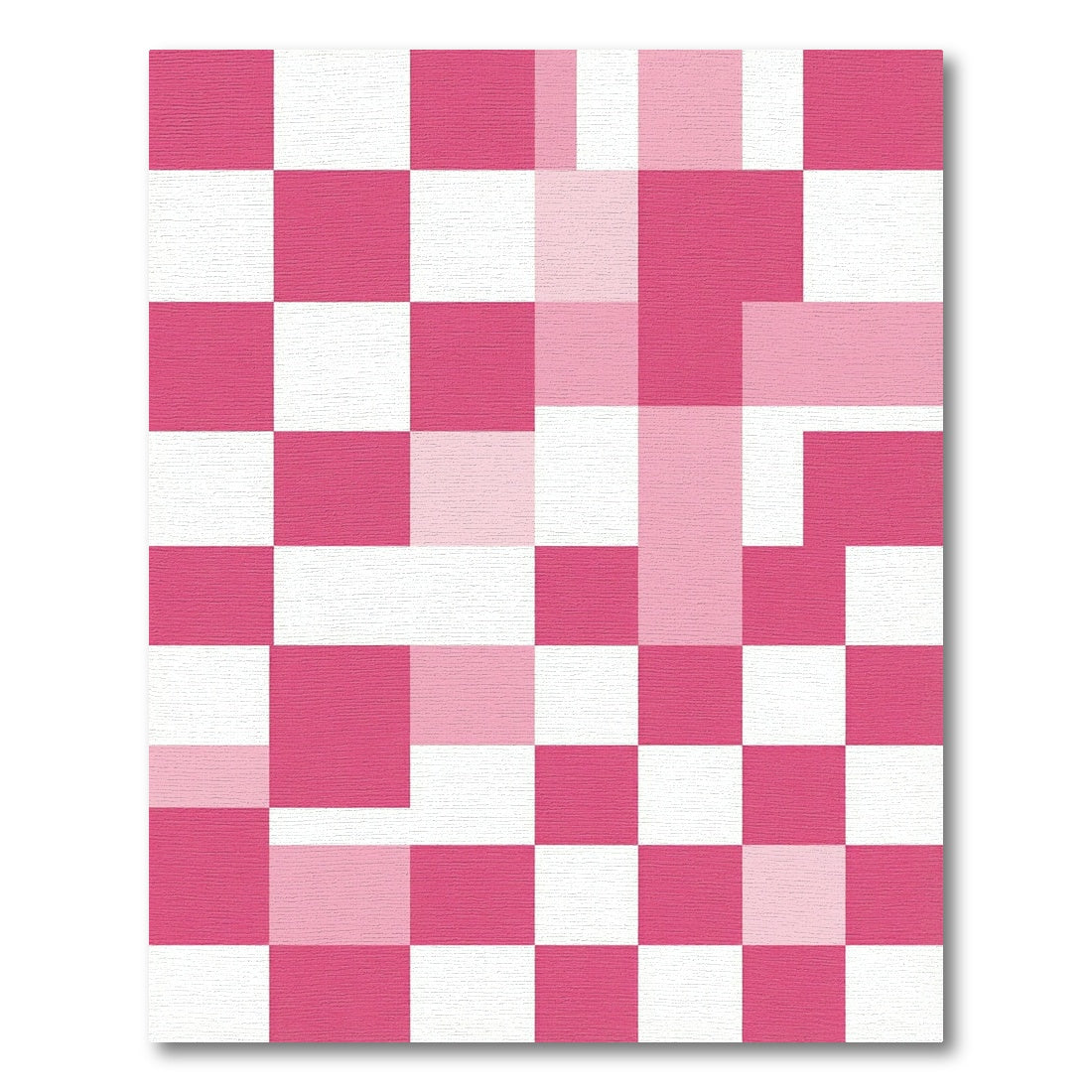 Modern Pink and White Geometric Checkerboard Rug