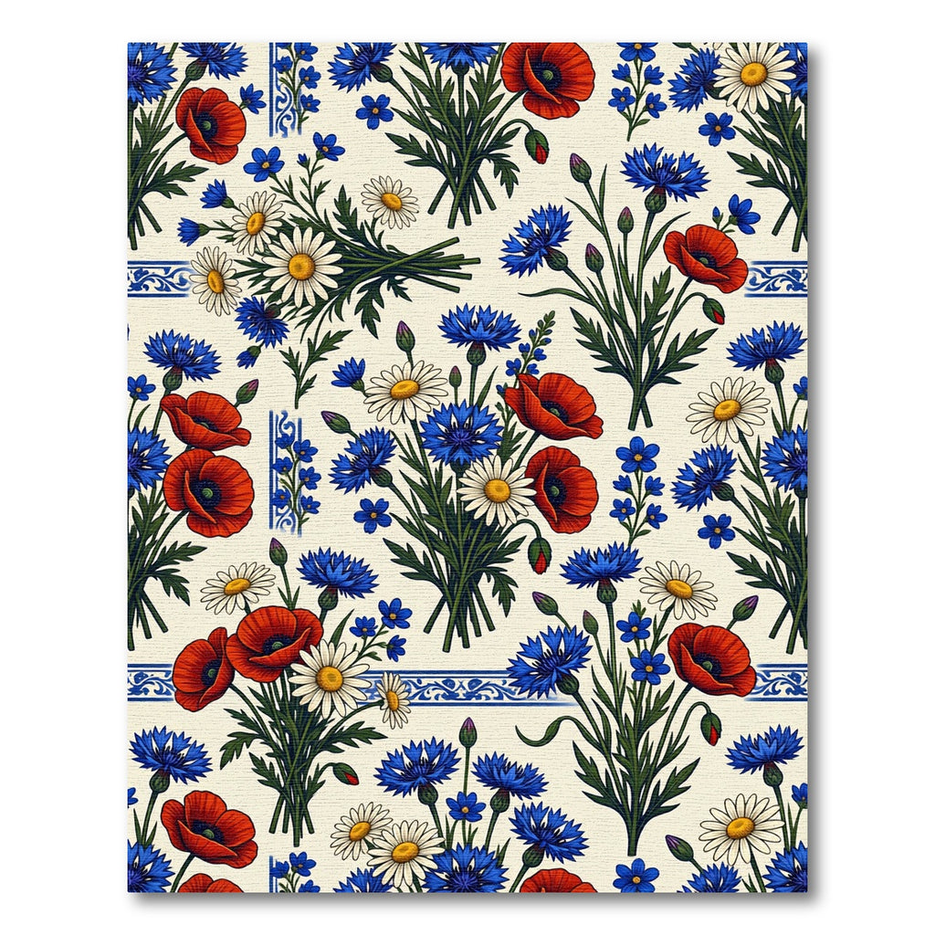 Classic Red Poppy Blue Cornflower Bouquet Rug