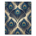 Art Deco Peacock Feather Gold Blue Rug