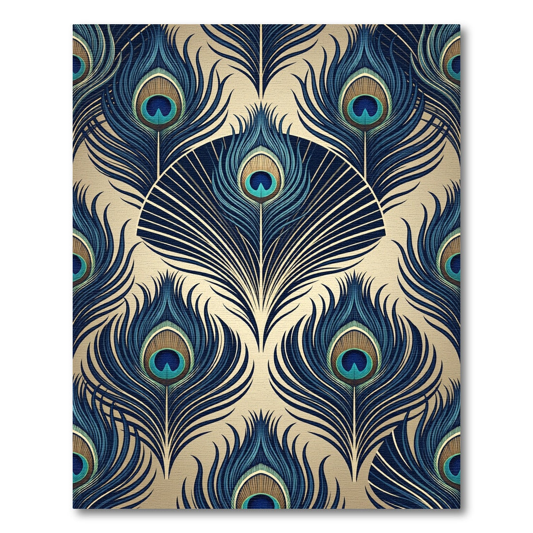 Art Deco Peacock Feather Gold Blue Rug