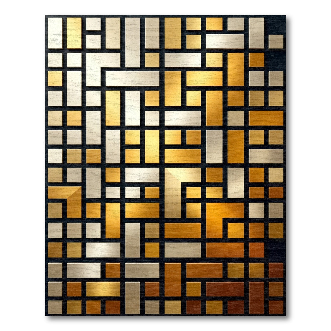 Modern Metallic Gold Silver Geometric Block Rug