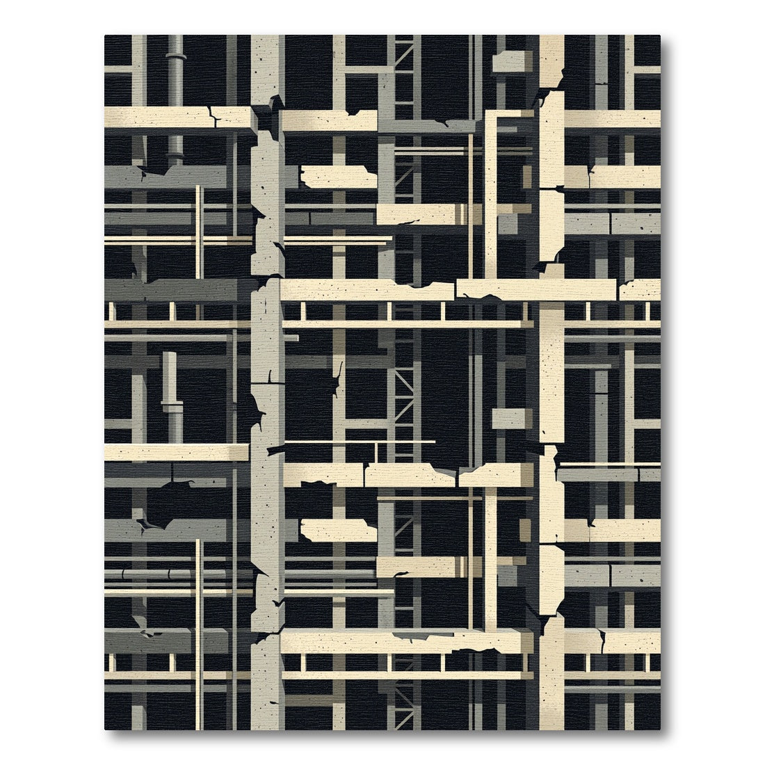 Brutalist Concrete Industrial Grid Structure Rug
