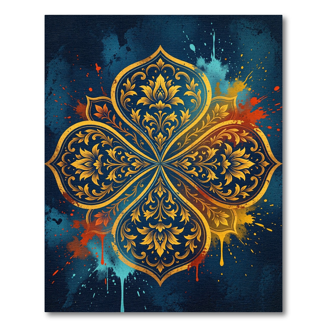 Golden Mandala Splash Art Rug