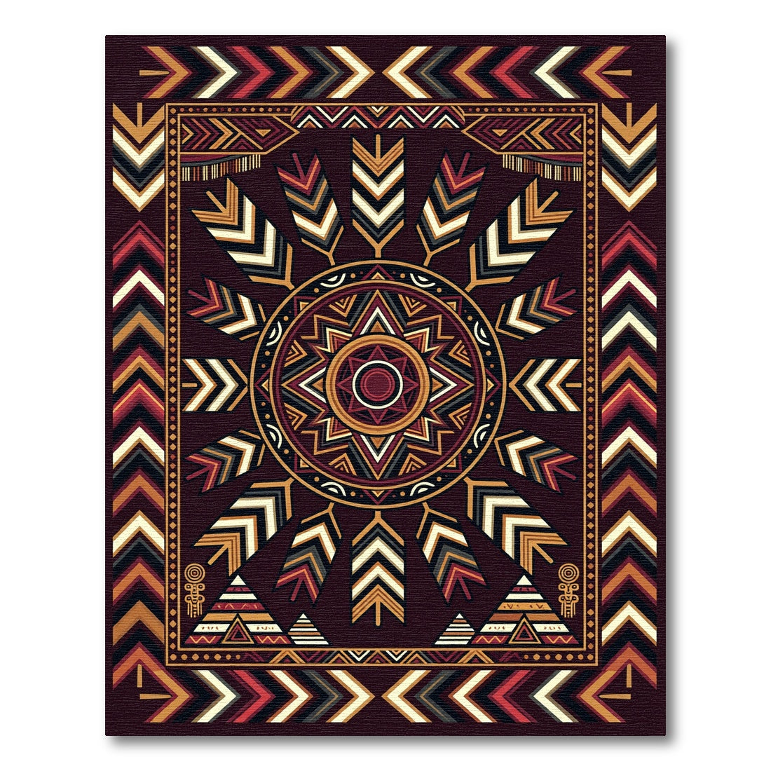 Tribal Geometric Sun Arrow Earthy Rug