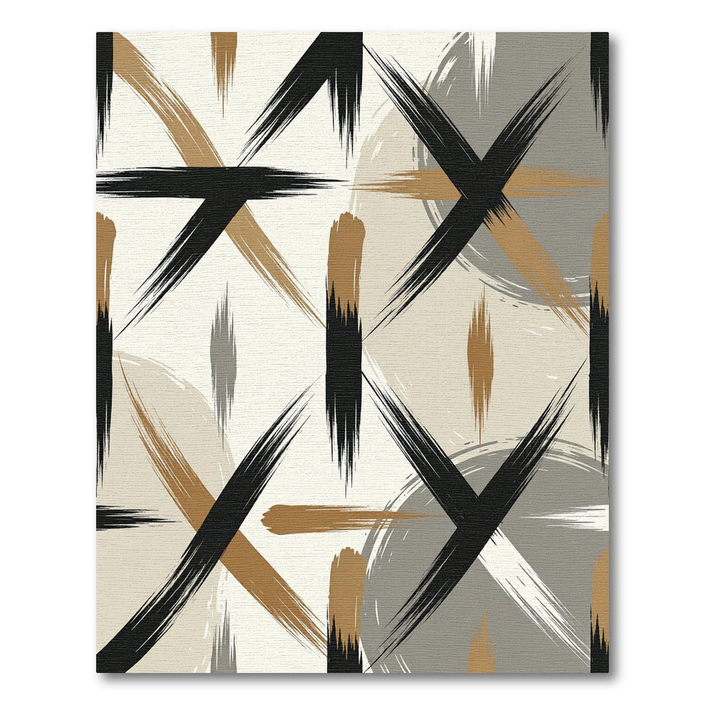 Modern Abstract Black Ochre Brushstroke Rug