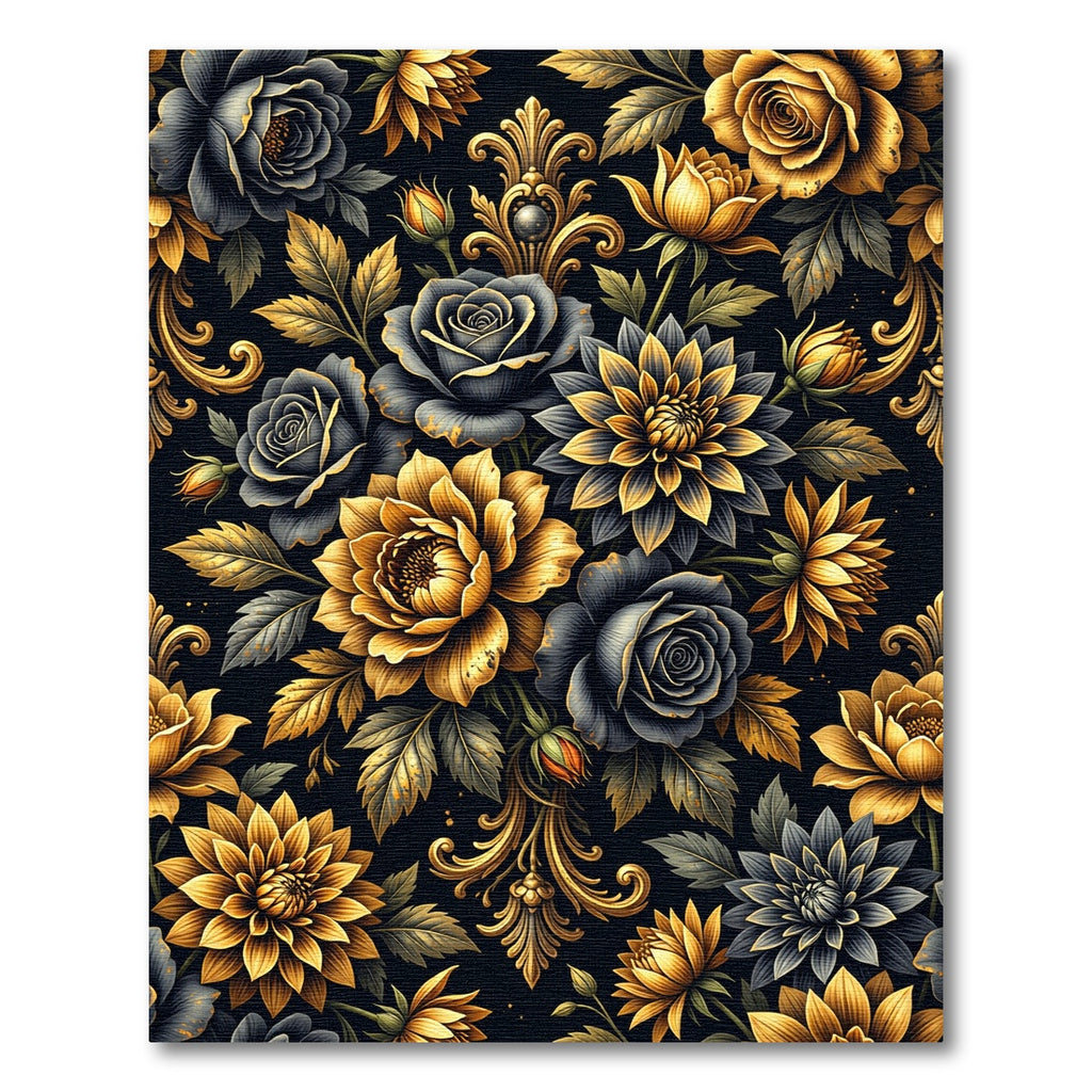 Dark Gold Vintage Floral Arrangement Rug