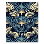 Art Deco Navy Blue Fan Palm Rug