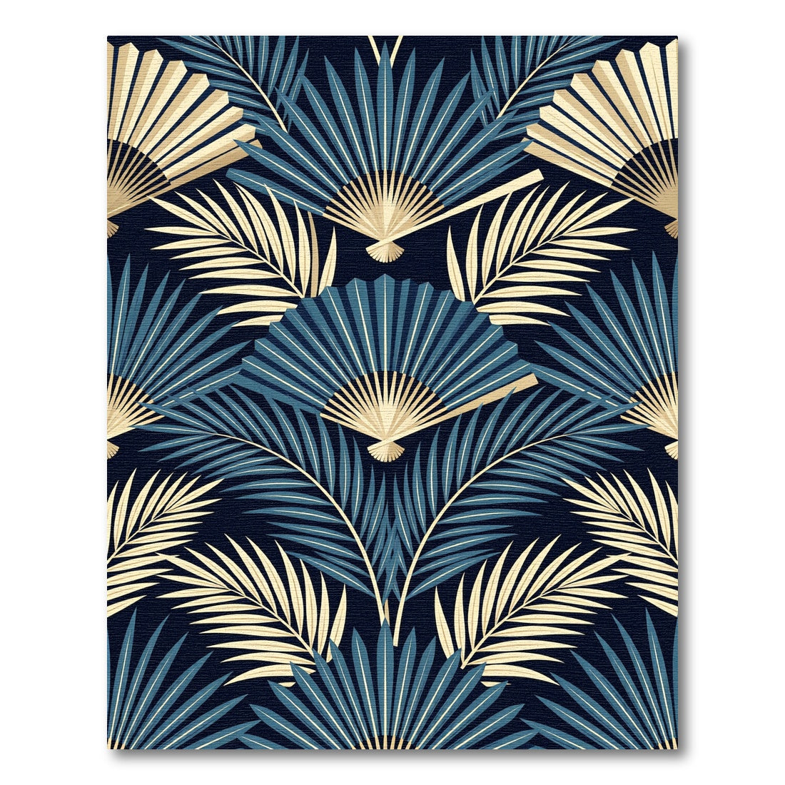 Art Deco Navy Blue Fan Palm Rug