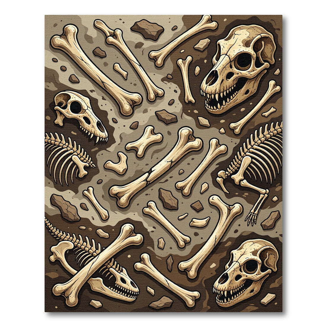 Fossilized Paleontological Earthy Bone Illustration Rug