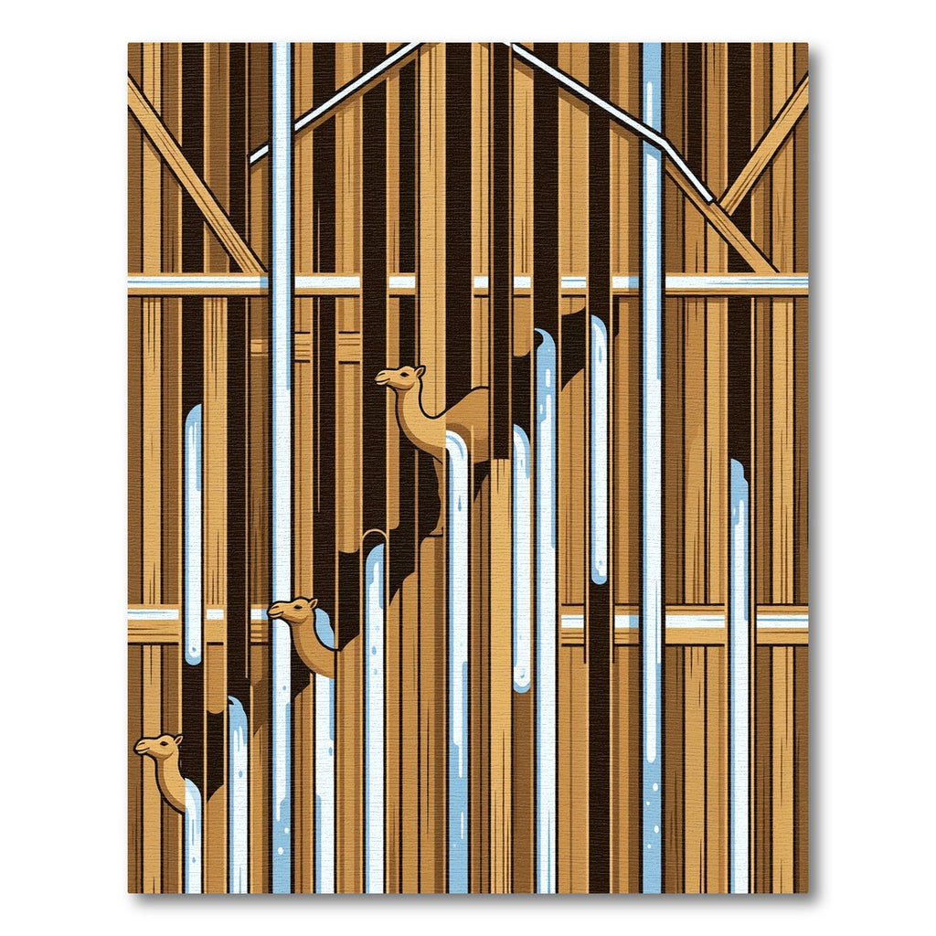 Geometric Camel Silhouette Vertical Stripe Ivory Tan Rug