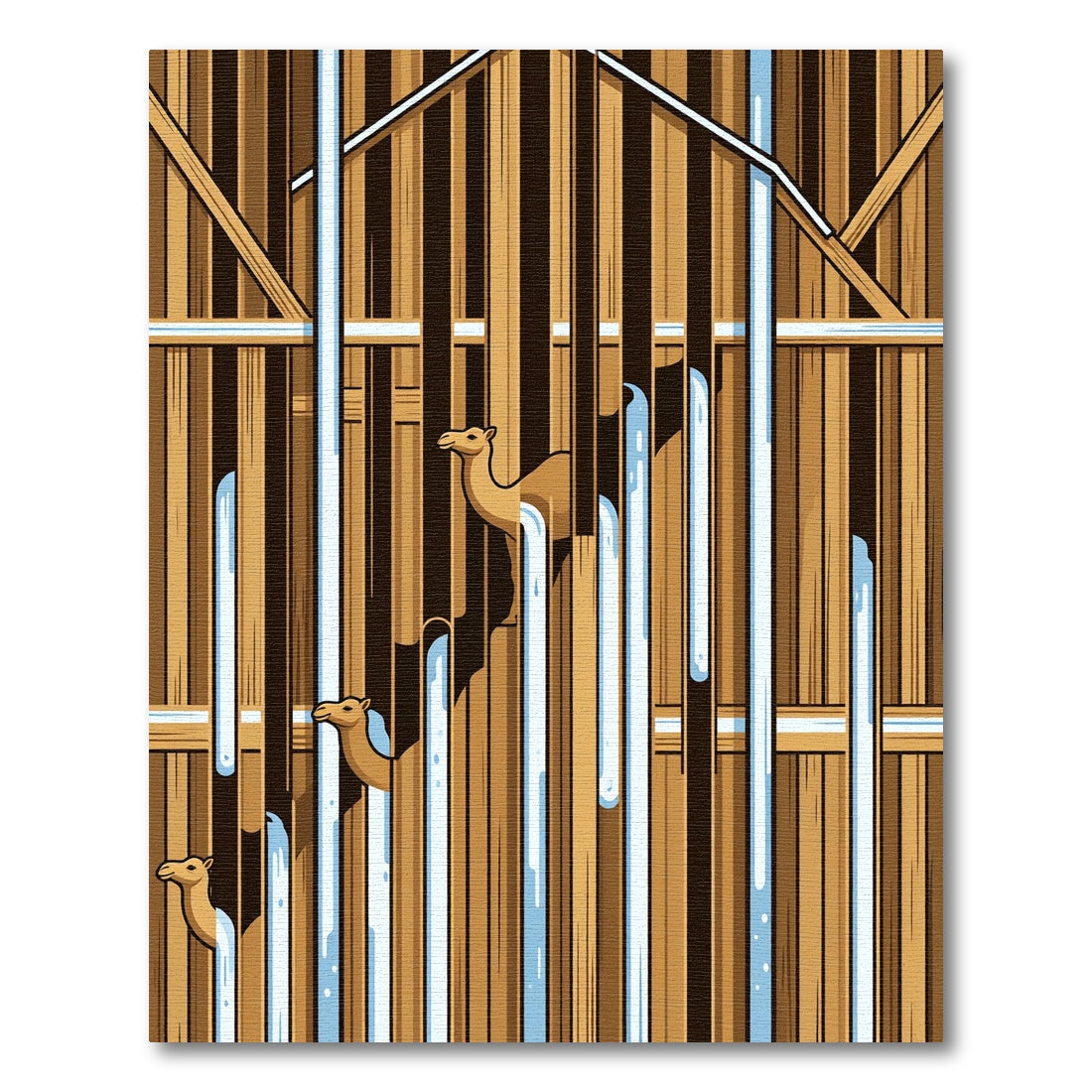 Geometric Camel Silhouette Vertical Stripe Ivory Tan Rug