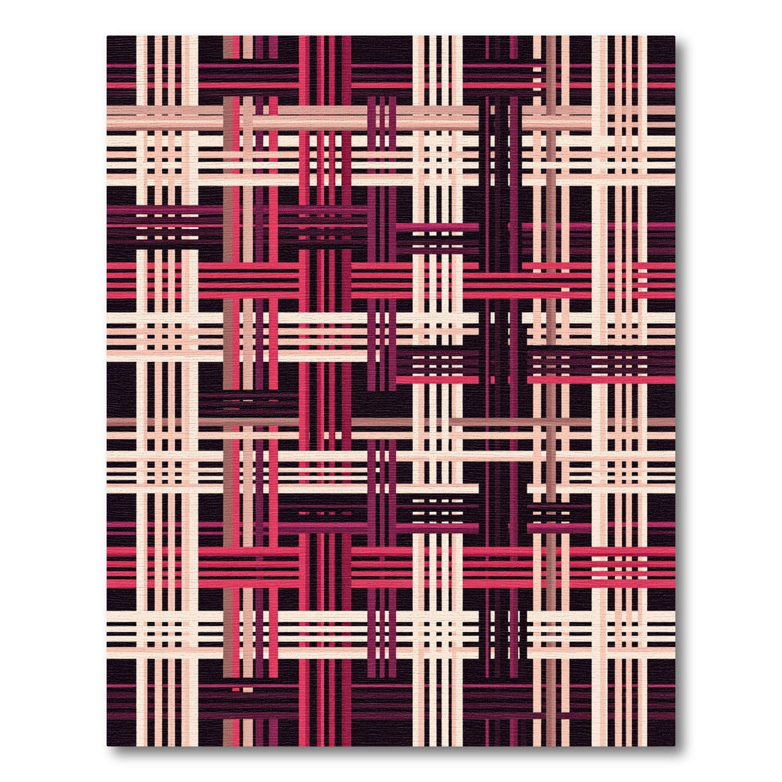 Modern Burgundy and Cream Plaid Grid Rug