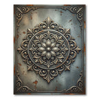 Antique Bronze Metallic Ornate Floral Medallion Rug