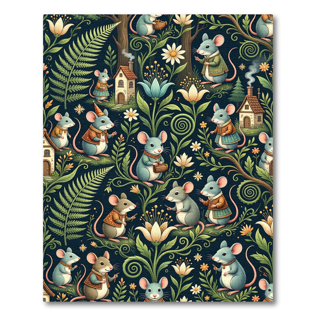 Whimsical Forest Mouse Garden Scene Rug