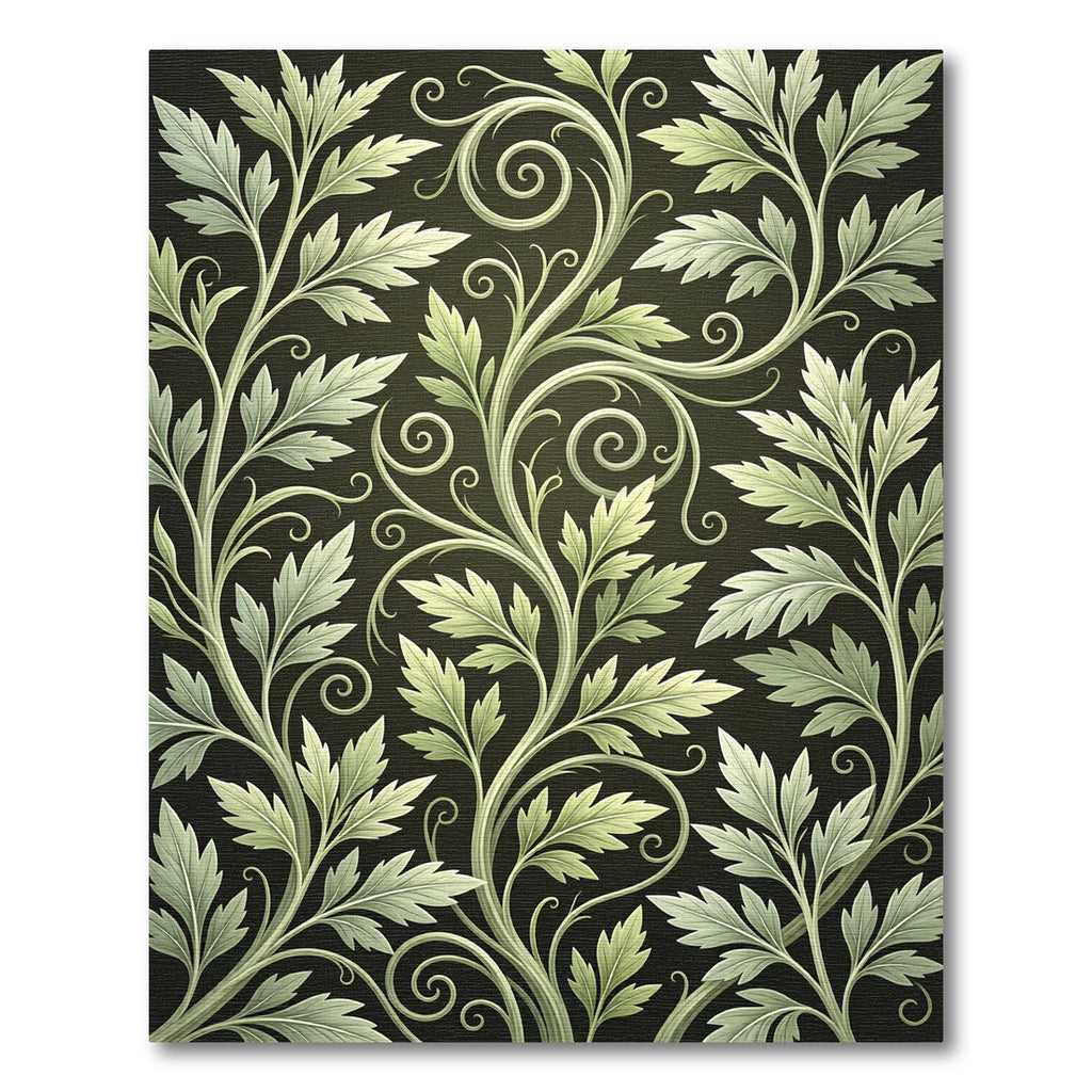 Elegant Olive Leaf Scroll Illustration Rug