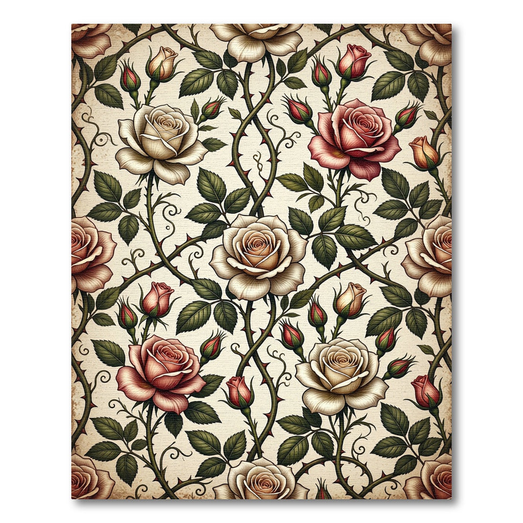 Vintage Botanical Cream and Rose Vine Rug