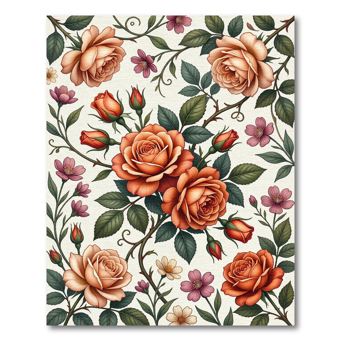 Coral Orange Rose Garland Pattern Rug