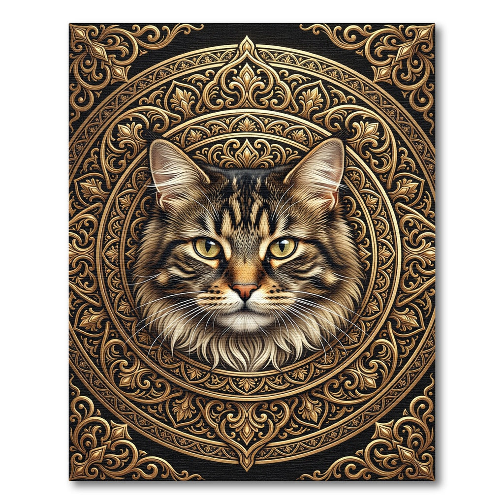 Majestic Gold Feline Medallion Rug