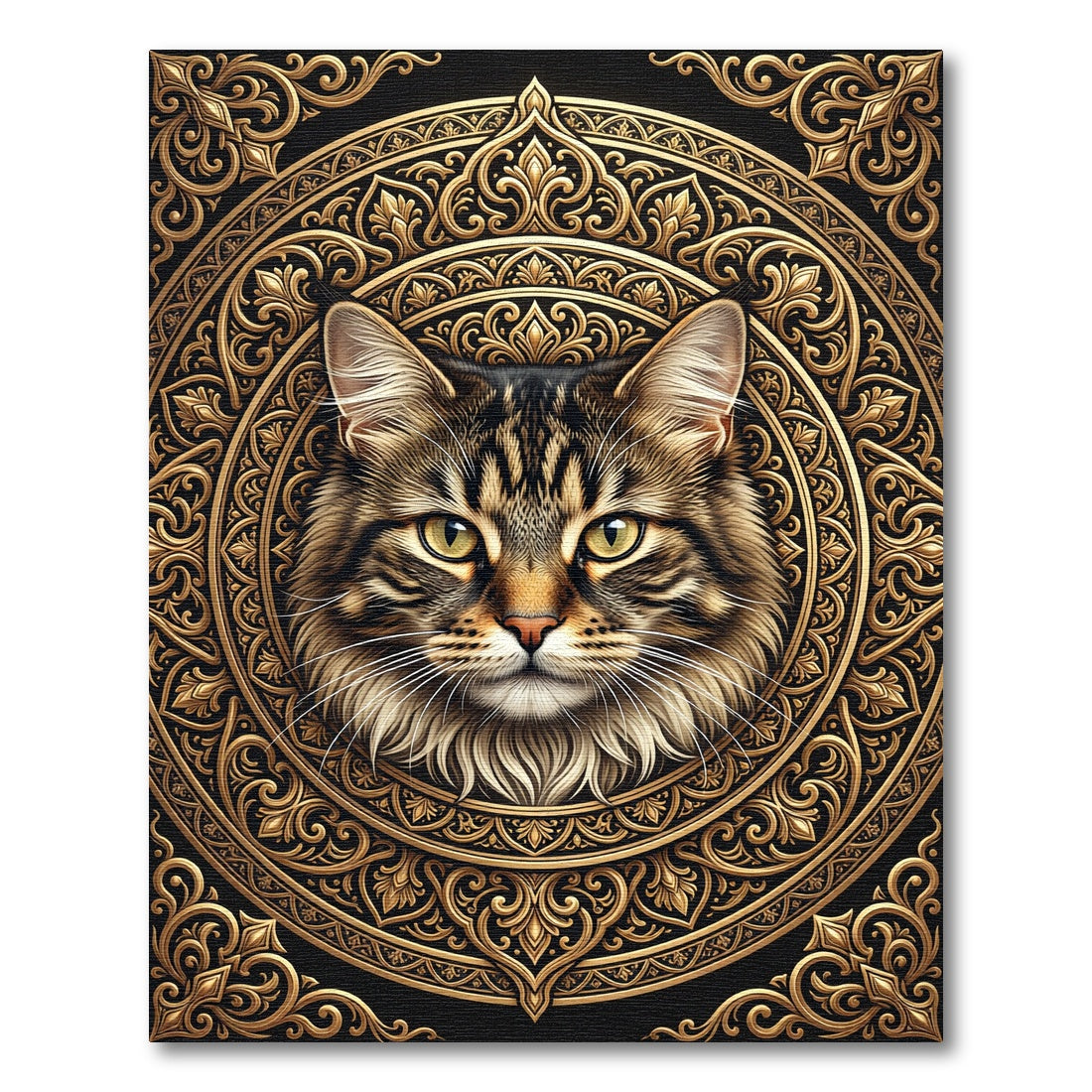 Majestic Gold Feline Medallion Rug