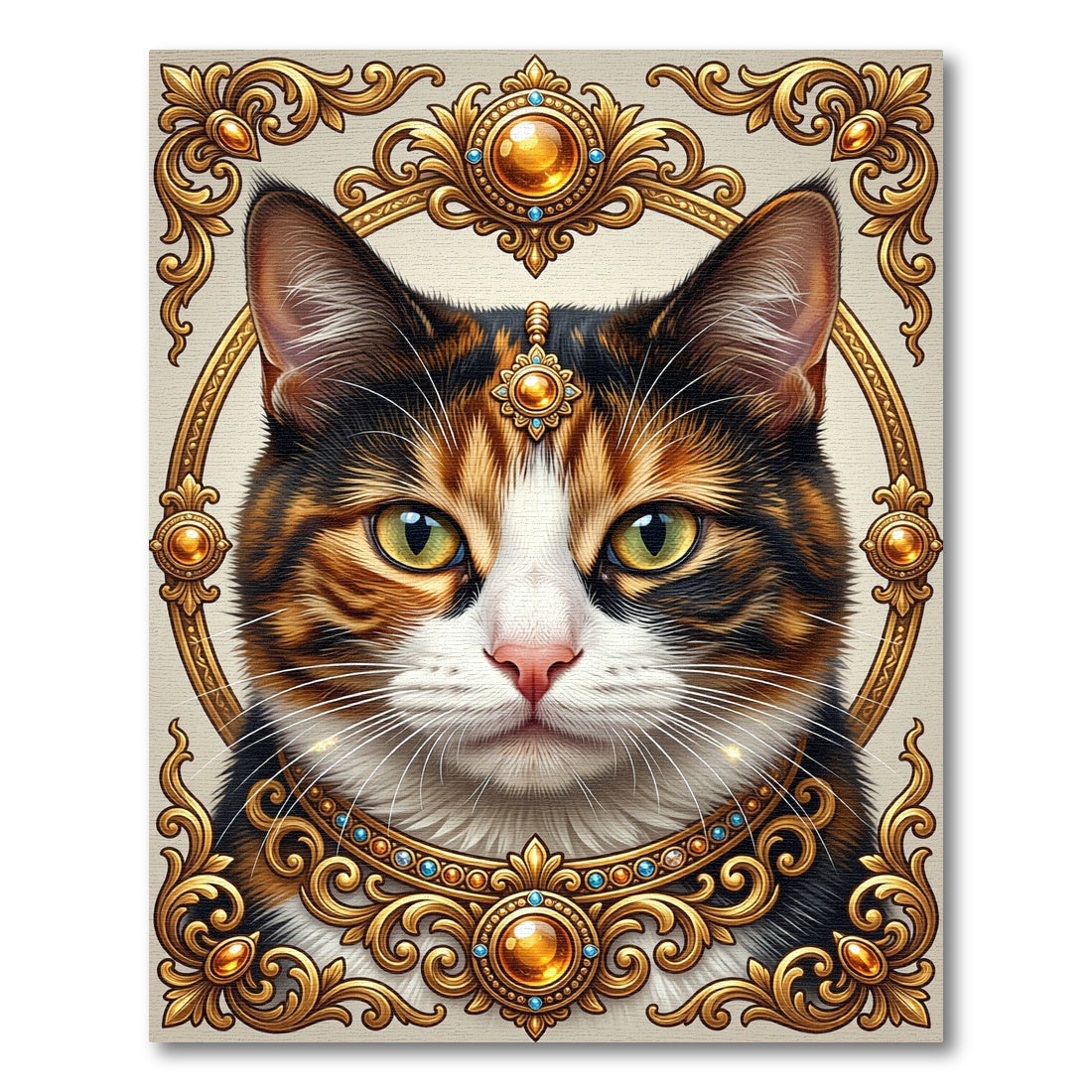 Ornate Golden Cat Portrait Rug