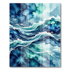 Deep Blue Watercolor Ocean Waves Rug