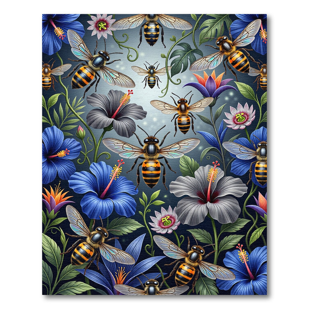 Vibrant Honeybee And Tropical Blossom Garden Rug