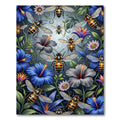 Vibrant Honeybee And Tropical Blossom Garden Rug