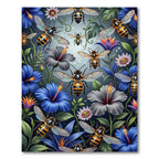 Vibrant Honeybee And Tropical Blossom Garden Rug