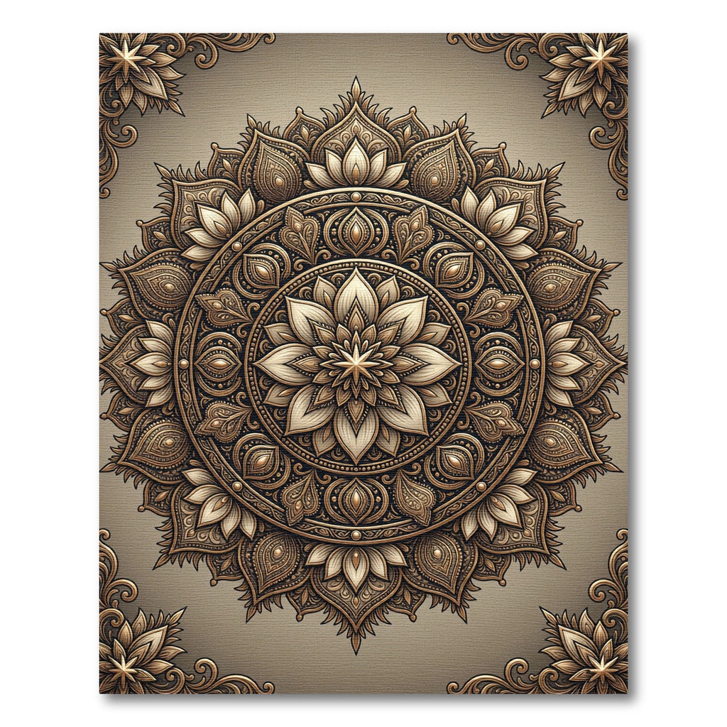Intricate Golden Mandala Bloom Round Rug