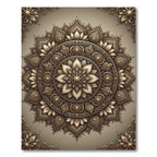 Intricate Golden Mandala Bloom Round Rug