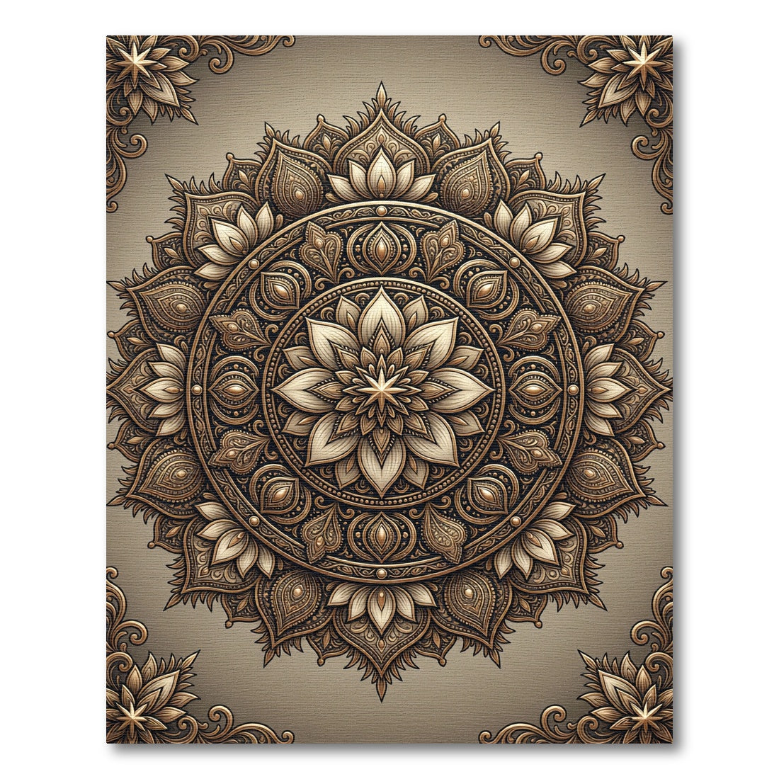 Intricate Golden Mandala Bloom Round Rug