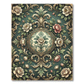 Vintage Sage Floral Medallion Scrollwork Rug