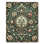 Vintage Sage Floral Medallion Scrollwork Rug