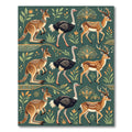 Midcentury Teal Kangaroo Ostrich Stag Wall Art Rug