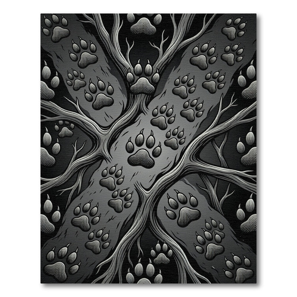 Dark Gray Paw Print Woodland Vines Rug