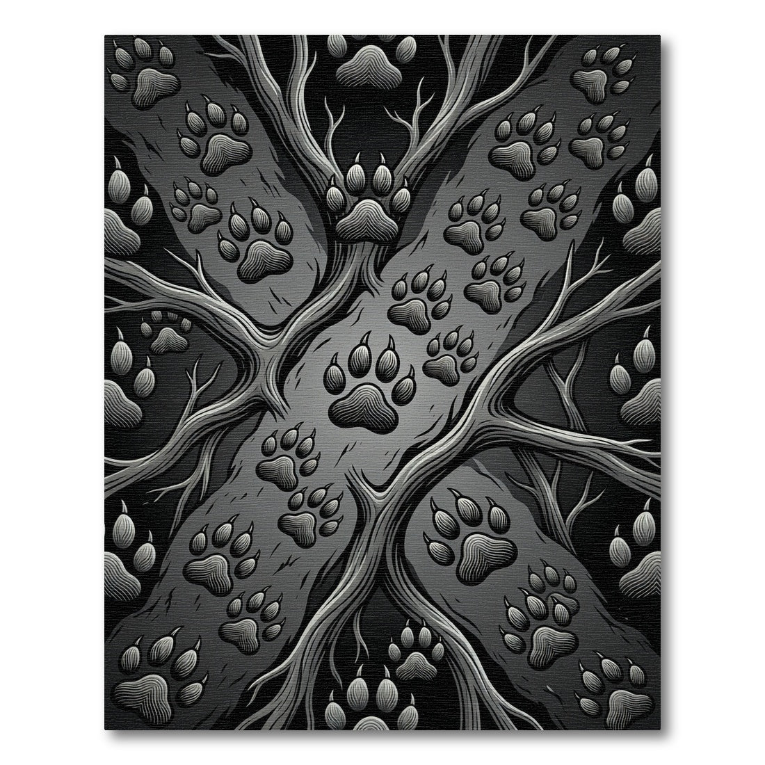 Dark Gray Paw Print Woodland Vines Rug