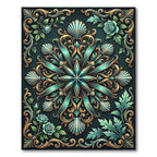 Ornate Teal Shell Golden Baroque Mandala Rug