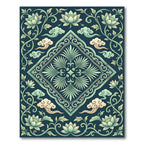 Elegant Jade Lotus Cloud Medallion Rug