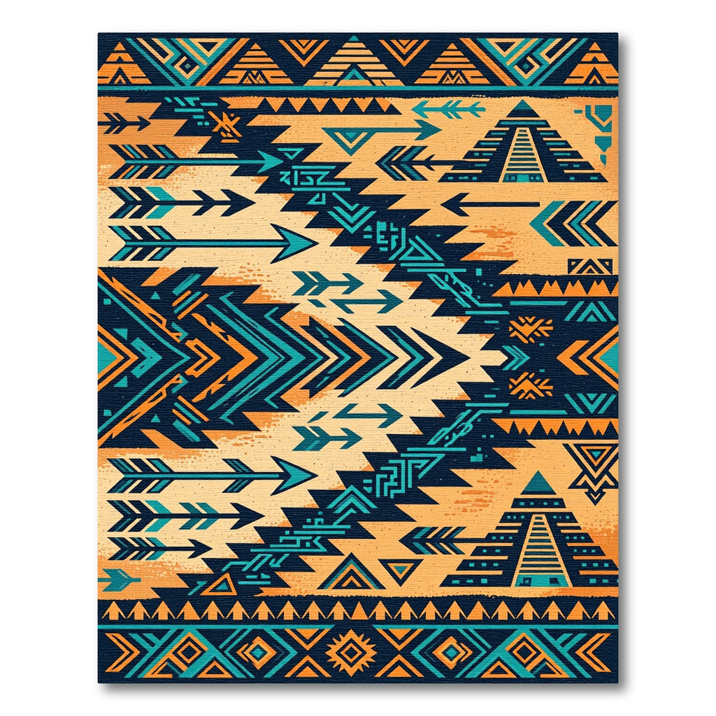 Southwestern Teal and Ochre Geometric Arrow Rug