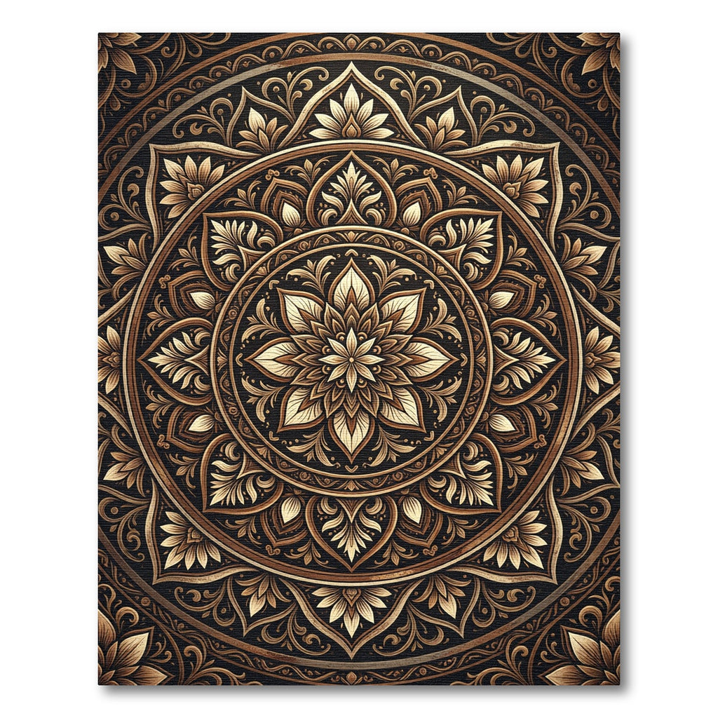 Ornate Golden Floral Mandala Art Rug