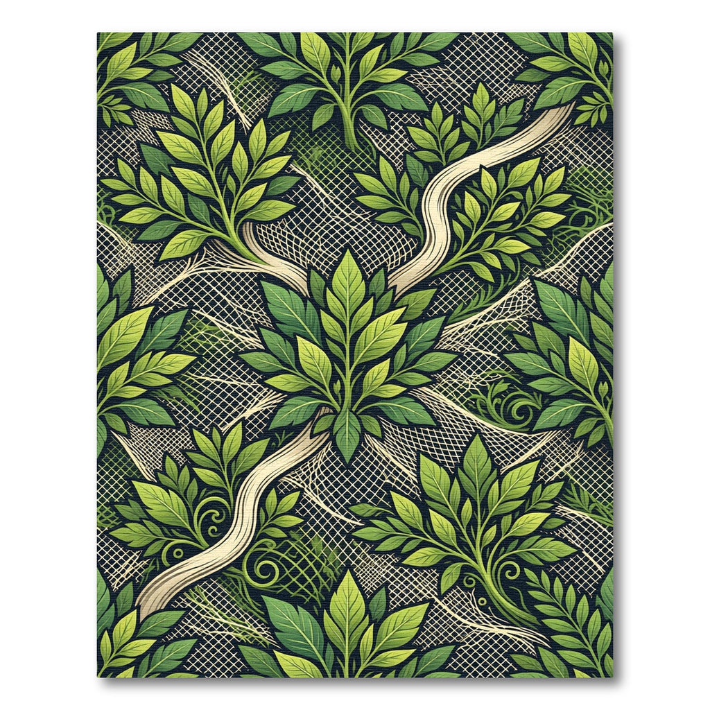 Lush Green Tropical Foliage Botanical Cream Lattice Rug