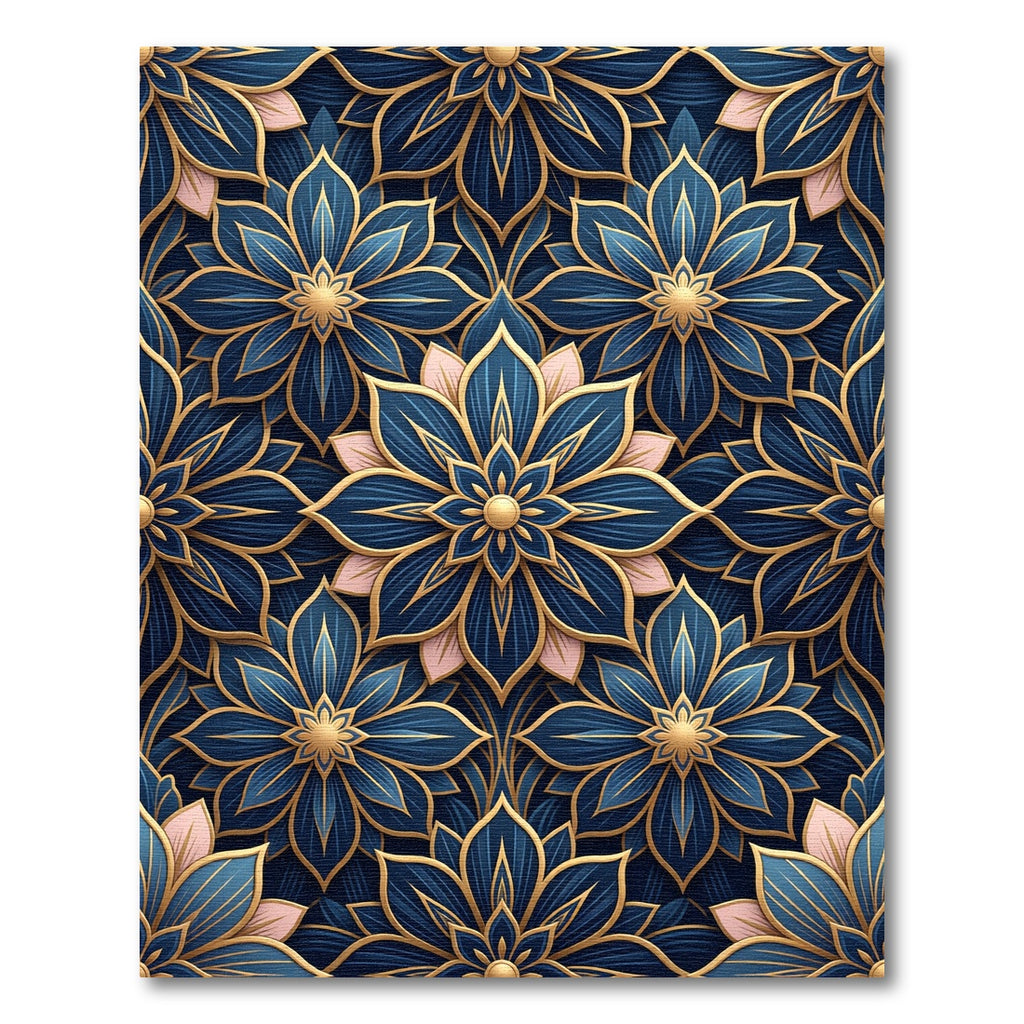 Navy Gold Embossed Floral Bloom Rug