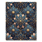 Navy Gold Embossed Floral Bloom Rug