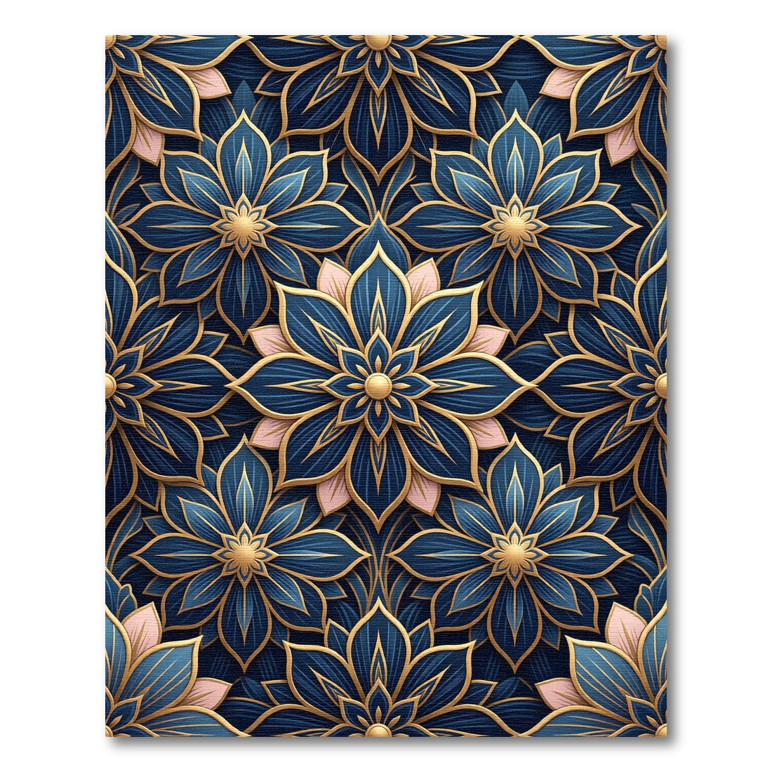 Navy Gold Embossed Floral Bloom Rug