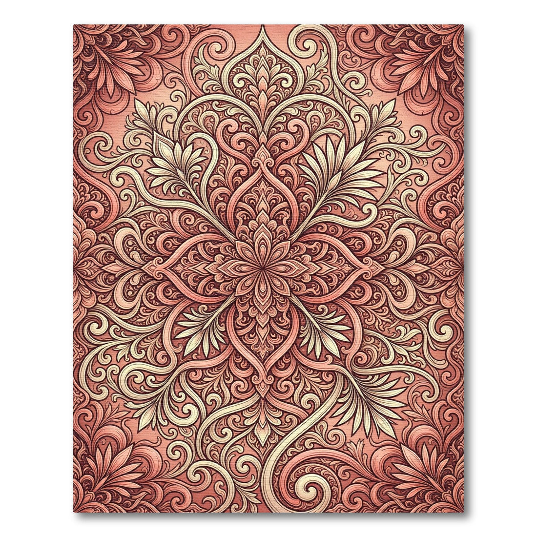 Coral Tan Elaborate Floral Swirl Rug