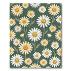 Soft White Daisy Floral Sage Green Rug