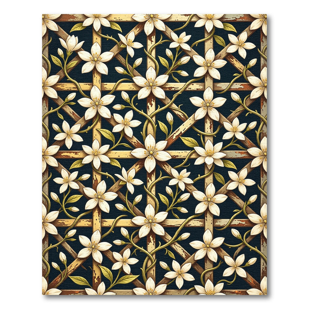 White Jasmine Blossom Trellis Grid Rug