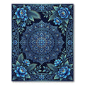 Bold Indigo Floral Symmetrical Frame Rug
