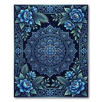 Bold Indigo Floral Symmetrical Frame Rug