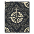 Ornate Nautical Compass Star Black Cream Rug